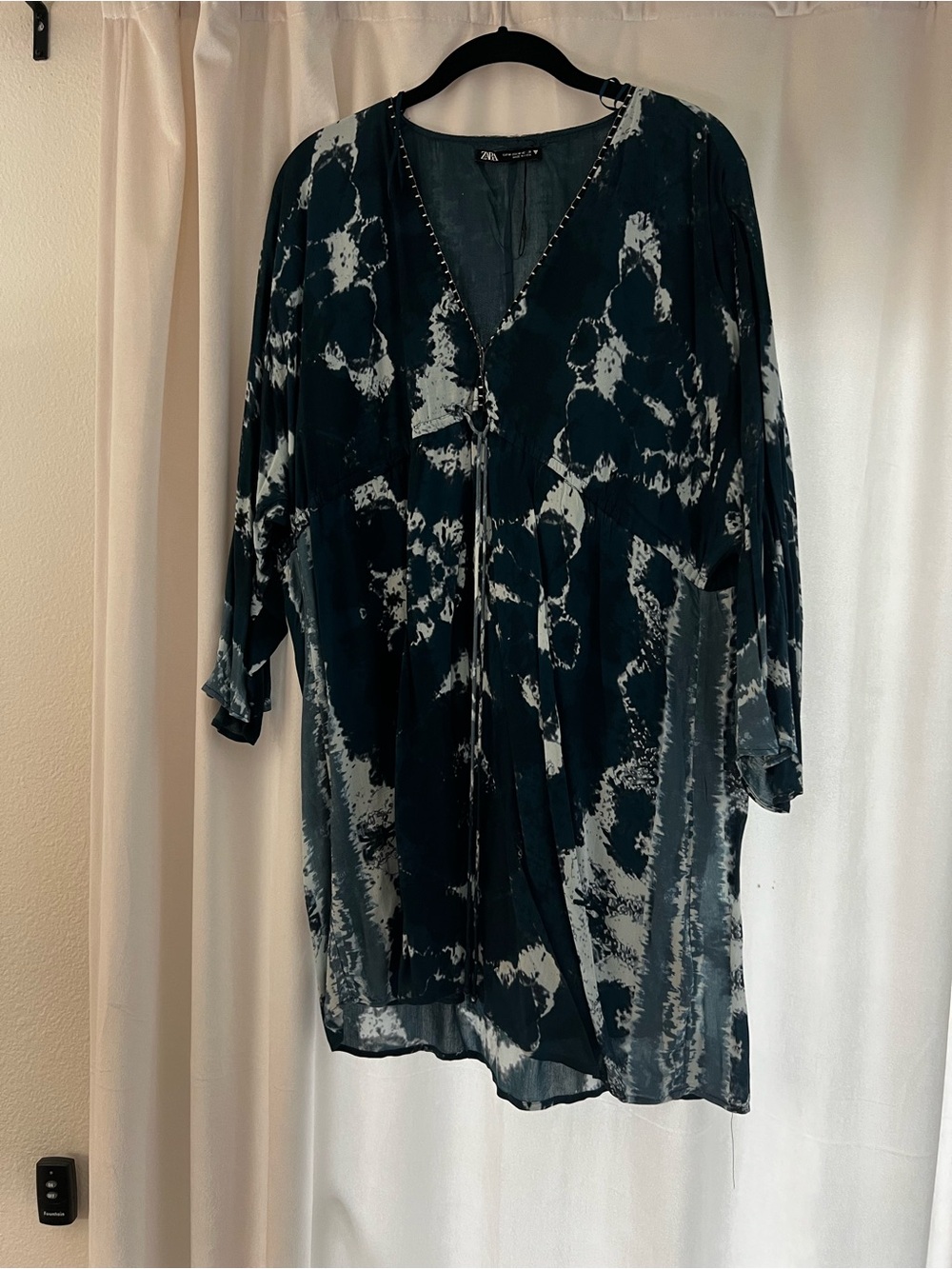 Zara Dark Teal and White Tie-Dye Mini Dress